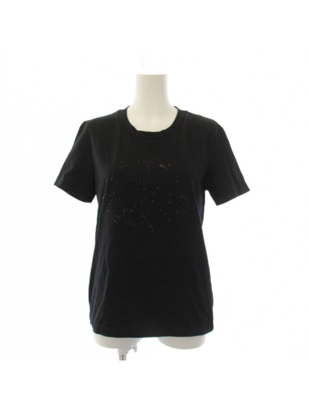 Moncler Maglia Girocollo T-Shirt Short Sleeve Rhinestone Logo Black M